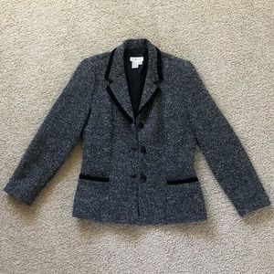 Talbots Wool Grey 3 Button Blazer with Black Trim